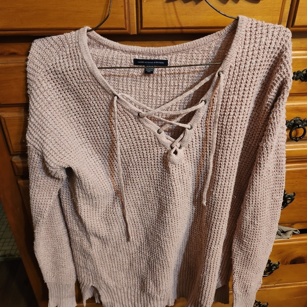 American Eagle Outfitters Pink V-Neck Sweater